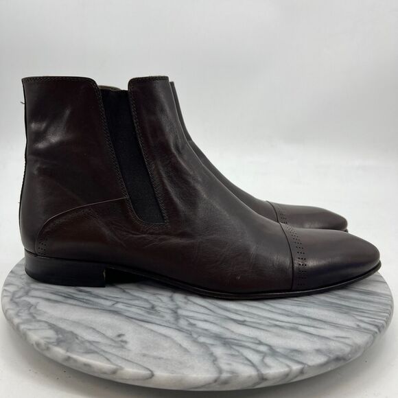 Dapper Man Cap Toe Chelsea Boots Mens 44 Brown Leather Side Zip Elastic Slip On main image 5